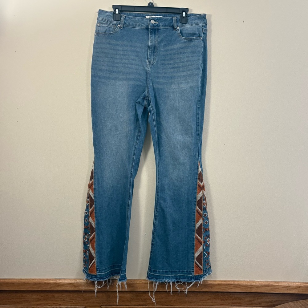 Est. 1946 cato denim jeans womens 14 boho western high rise embroidered flare cl